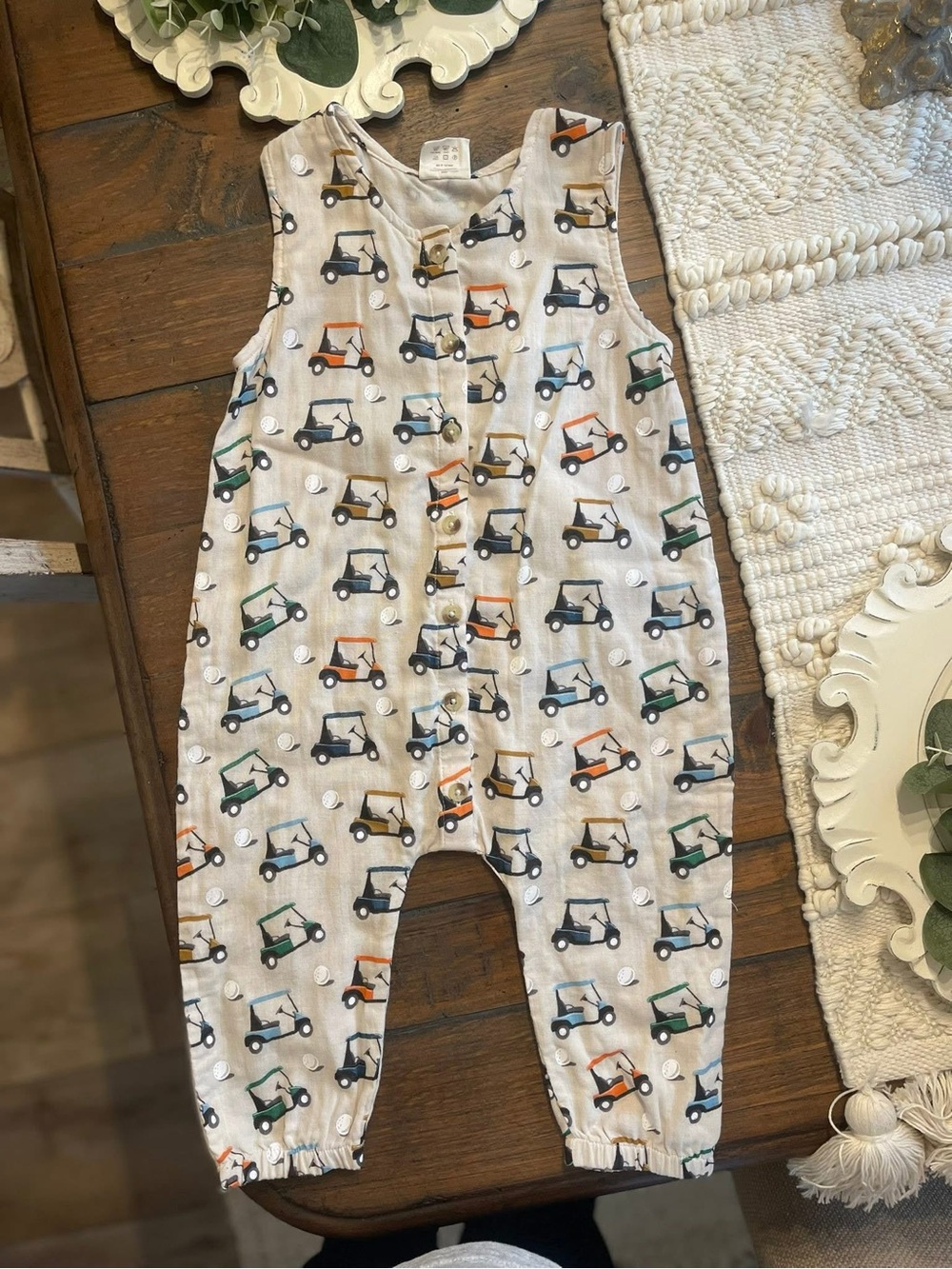 SIXX brand One-Piece Romper in Beige with Golf Cart Print